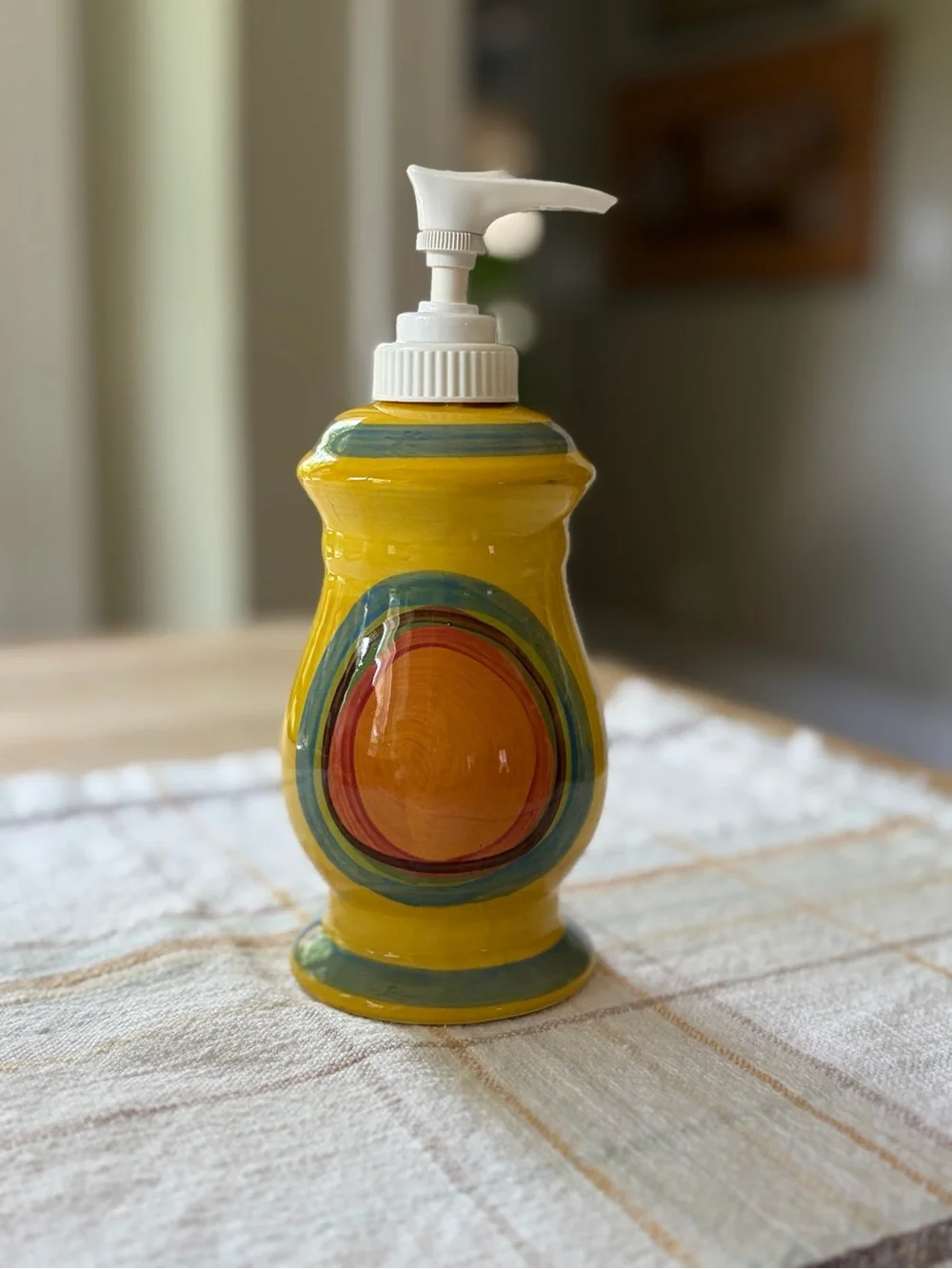 Gail Pittman “Creation Yellow” Ceramic Soap Dispenser with Multicolor Ring 2001